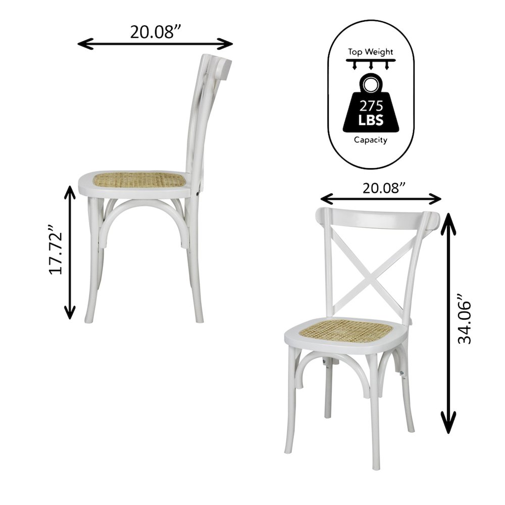 Cassis Farmhouse White Solid Mahogany Wood Cross-Back Dining Chairs, Set of 2. Picture 4