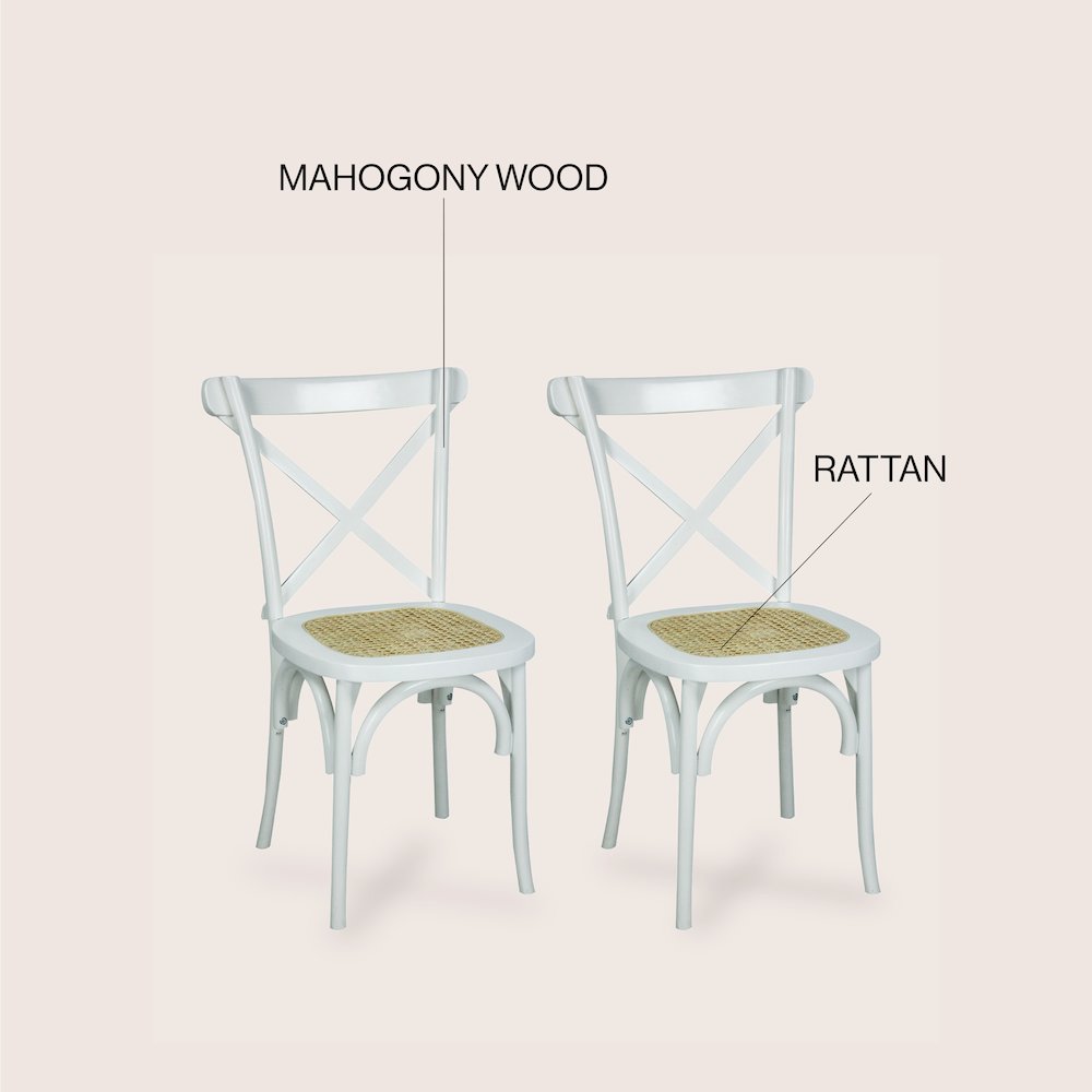 Cassis Farmhouse White Solid Mahogany Wood Cross-Back Dining Chairs, Set of 2. Picture 5
