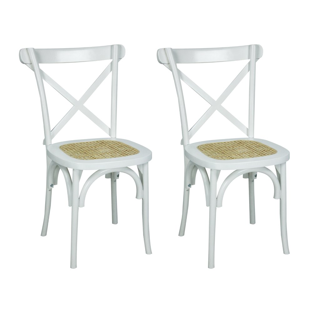 Cassis Farmhouse White Solid Mahogany Wood Cross-Back Dining Chairs, Set of 2. Picture 2