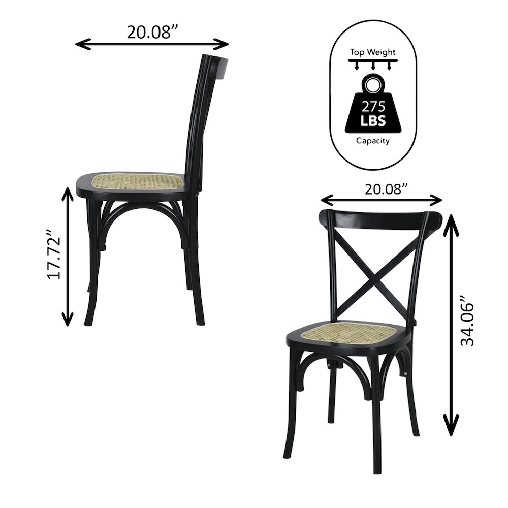 Cassis Farmhouse Black Solid Mahogany Wood Cross-Back Dining Chairs, Set of 2. Picture 4