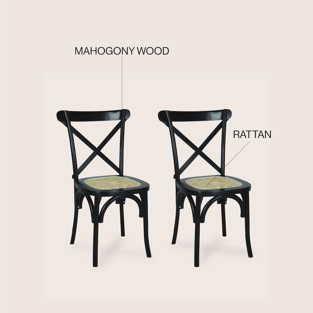 Cassis Farmhouse Black Solid Mahogany Wood Cross-Back Dining Chairs, Set of 2. Picture 5