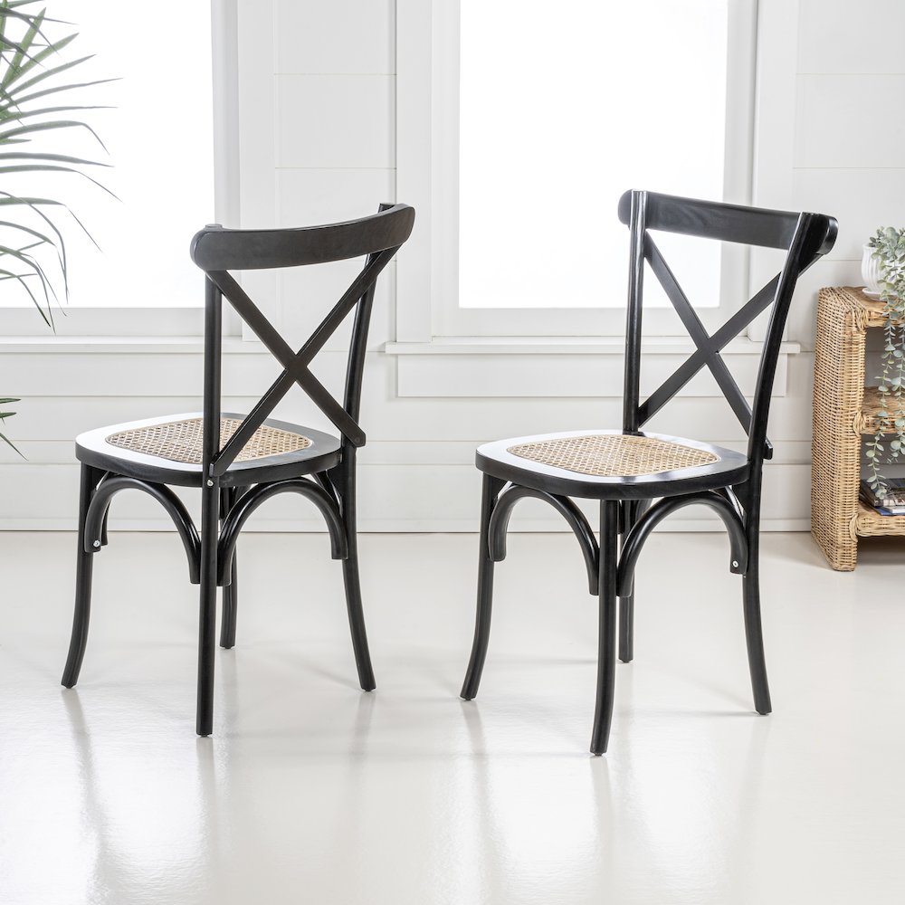Cassis Farmhouse Black Solid Mahogany Wood Cross-Back Dining Chairs, Set of 2. Picture 1