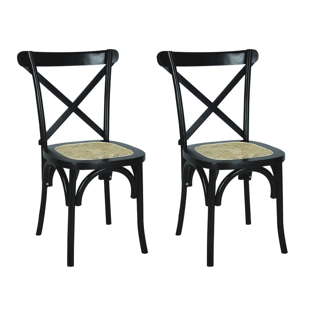 Cassis Farmhouse Black Solid Mahogany Wood Cross-Back Dining Chairs, Set of 2. Picture 2