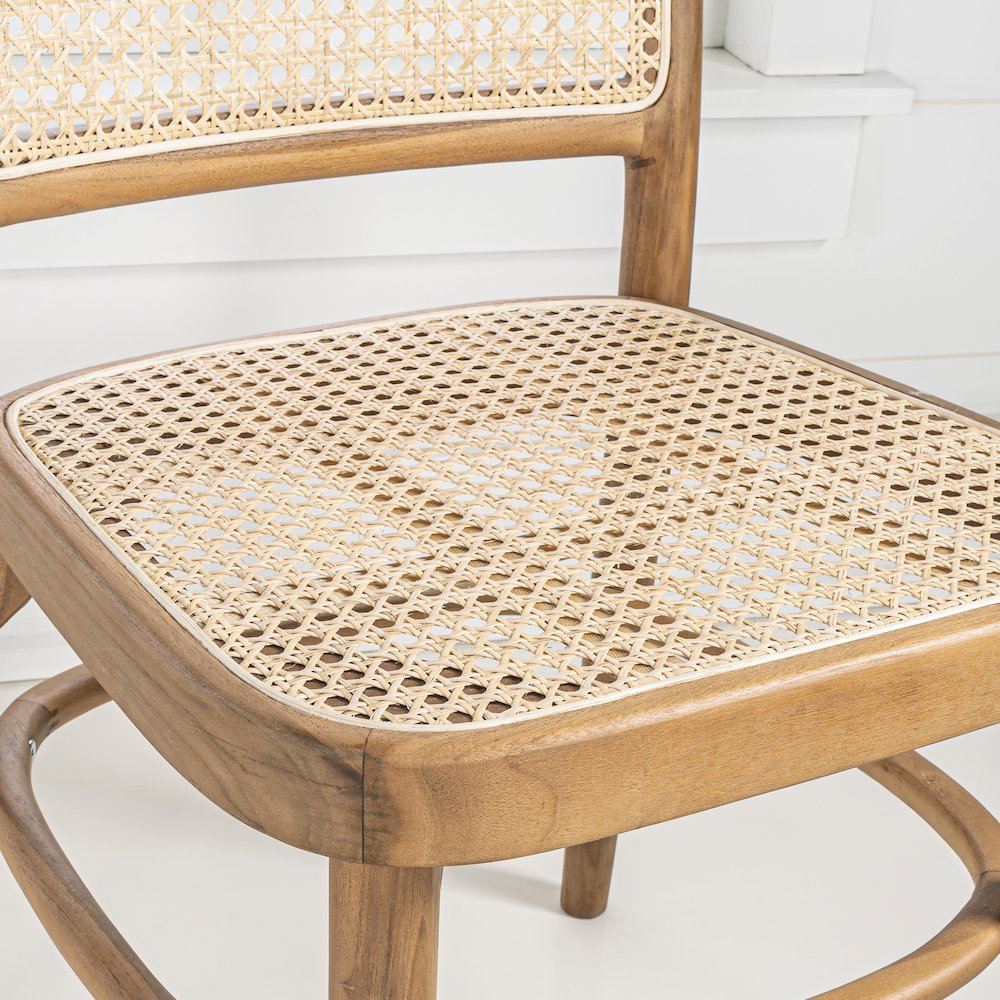 Colmar Mid-Century Natural Teak Wood & Woven Rattan Cane Back Dining Chairs. Picture 3