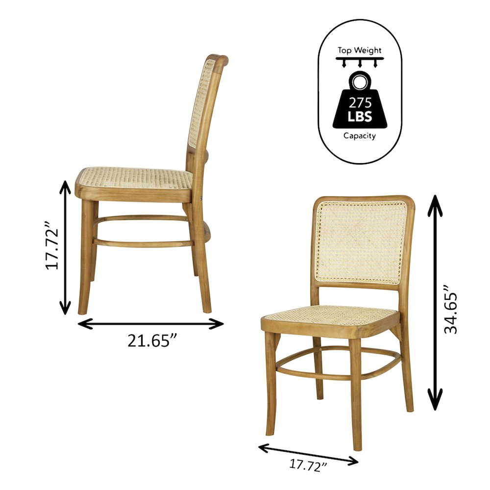 Colmar Mid-Century Natural Teak Wood & Woven Rattan Cane Back Dining Chairs. Picture 4