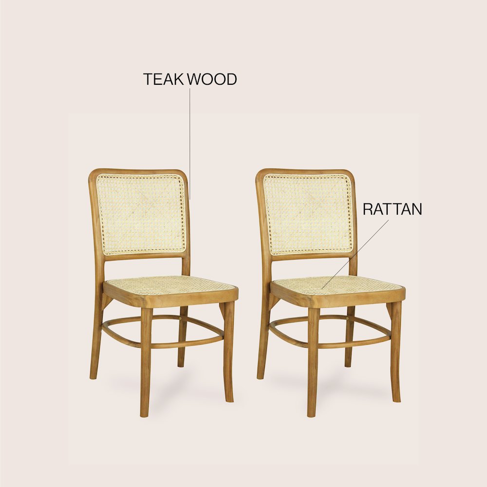 Colmar Mid-Century Natural Teak Wood & Woven Rattan Cane Back Dining Chairs. Picture 5