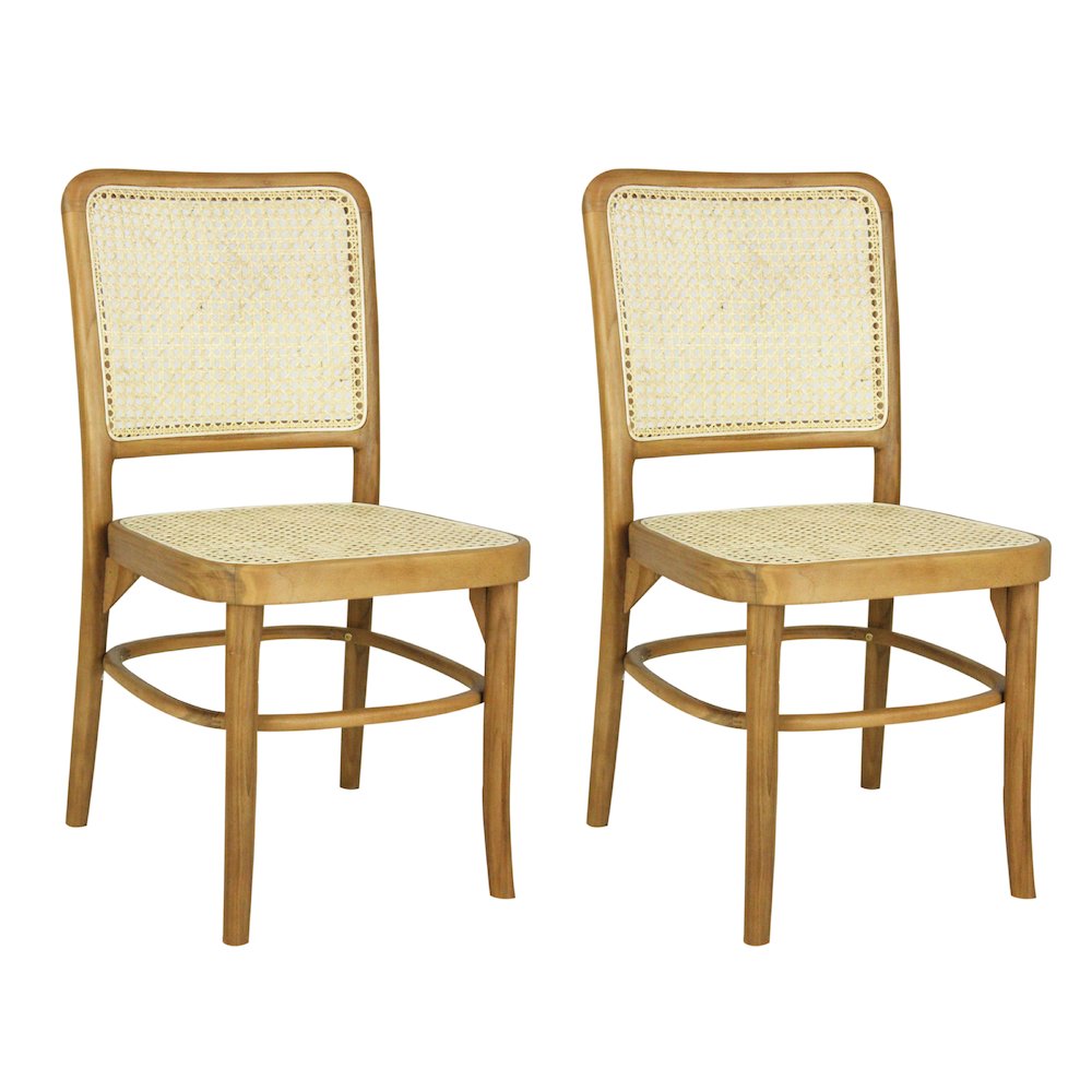 Colmar Mid-Century Natural Teak Wood & Woven Rattan Cane Back Dining Chairs. Picture 2