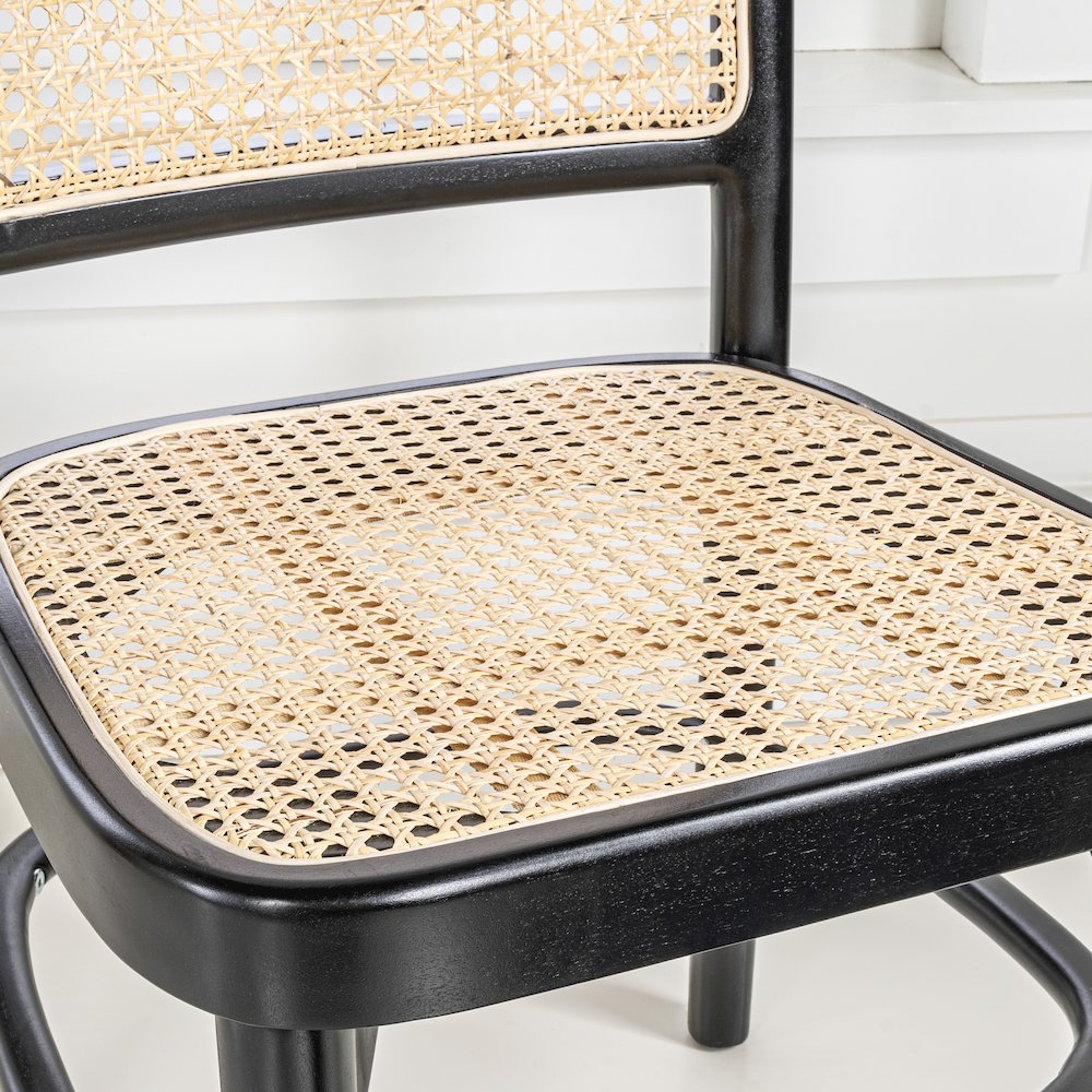 Colmar Mid-Century Black Mahogany Wood & Woven Rattan Cane Back Dining Chairs. Picture 3