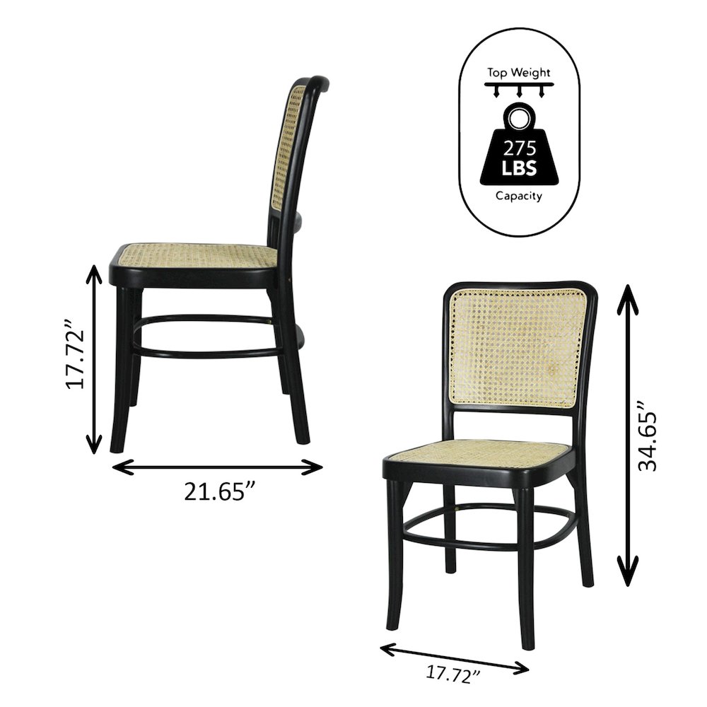 Colmar Mid-Century Black Mahogany Wood & Woven Rattan Cane Back Dining Chairs. Picture 4