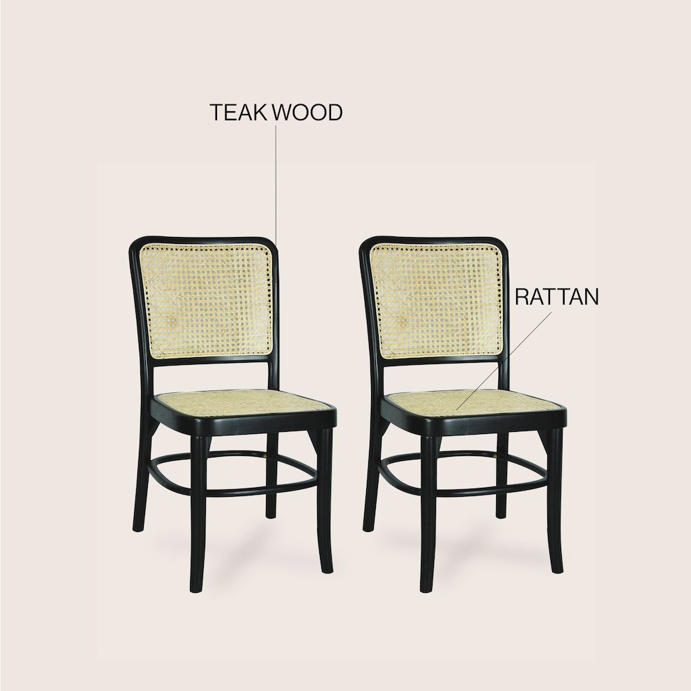 Colmar Mid-Century Black Mahogany Wood & Woven Rattan Cane Back Dining Chairs. Picture 5