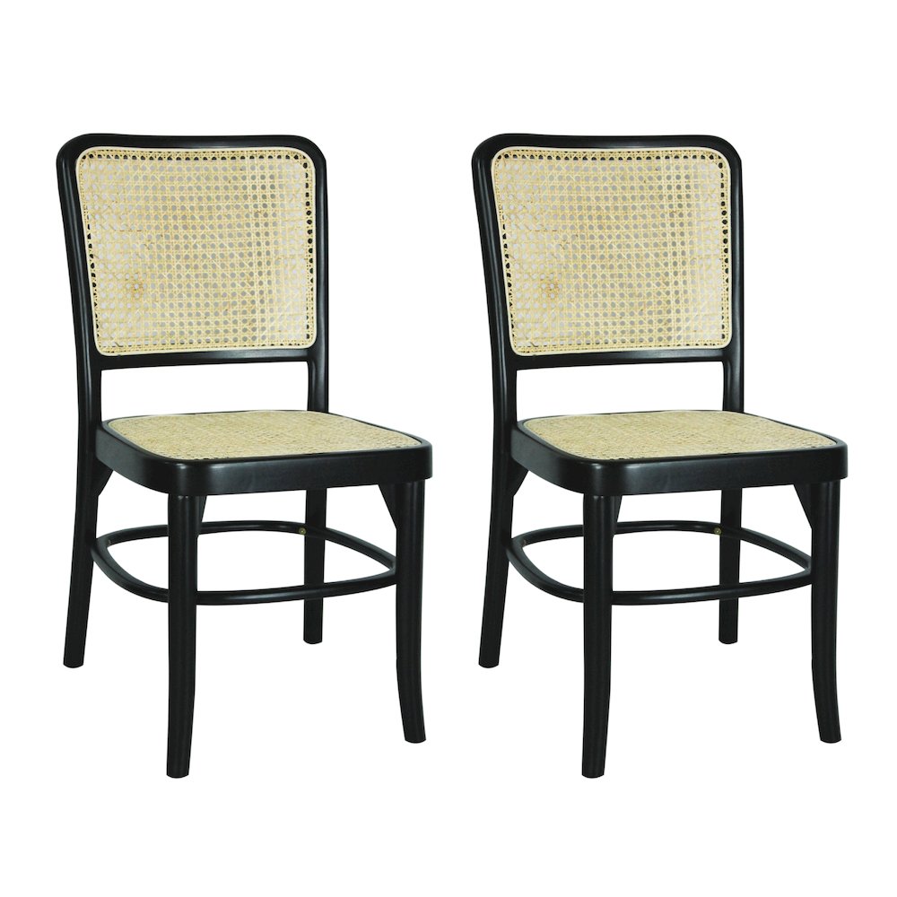 Colmar Mid-Century Black Mahogany Wood & Woven Rattan Cane Back Dining Chairs. Picture 2