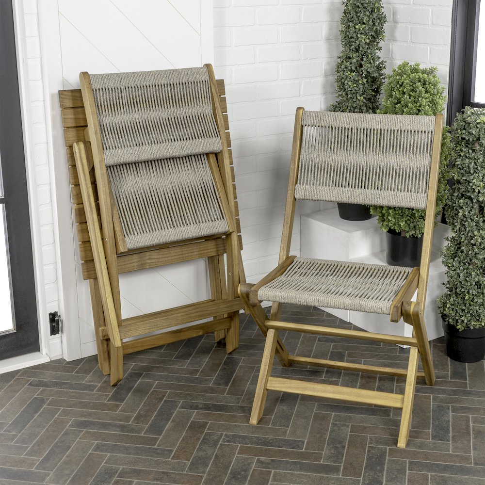 Javea Bohemian 3-Piece Teak Brown Acacia Wood Outdoor Folding Bistro Set with. Picture 2