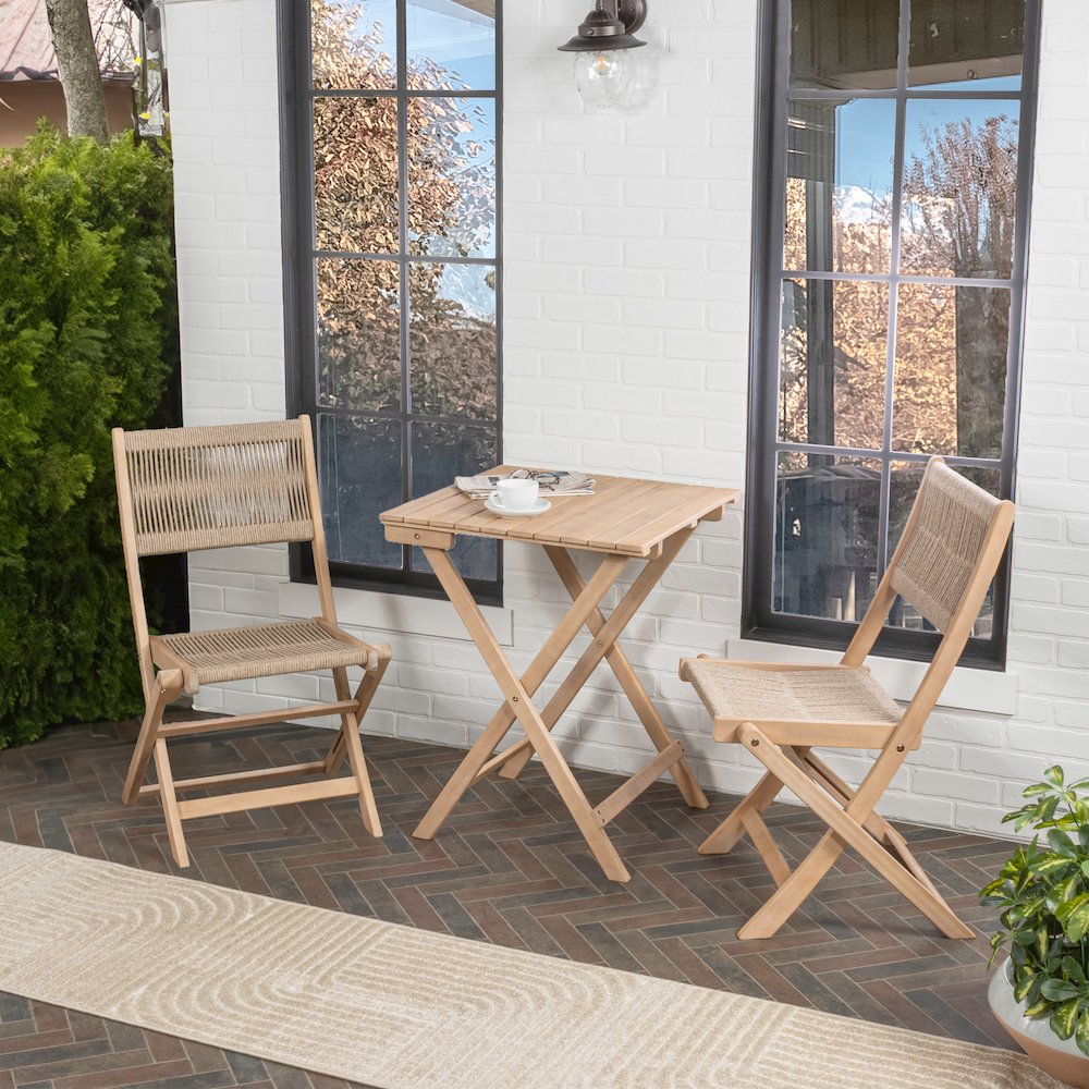 Javea Bohemian 3-Piece Light Teak Acacia Wood Outdoor Folding Bistro Set with. Picture 1
