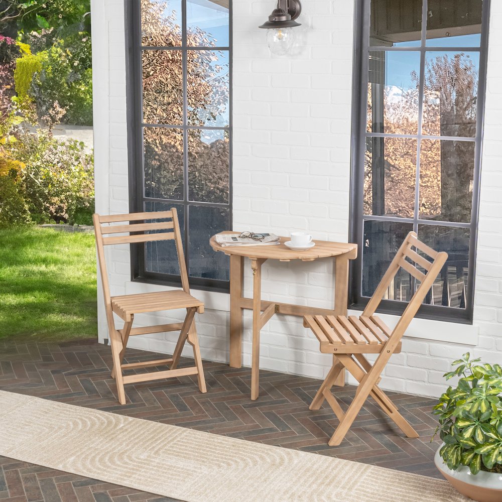 Cadiz Classic 3-Piece Solid Acacia Wood Outdoor Folding Bistro Set. Picture 1