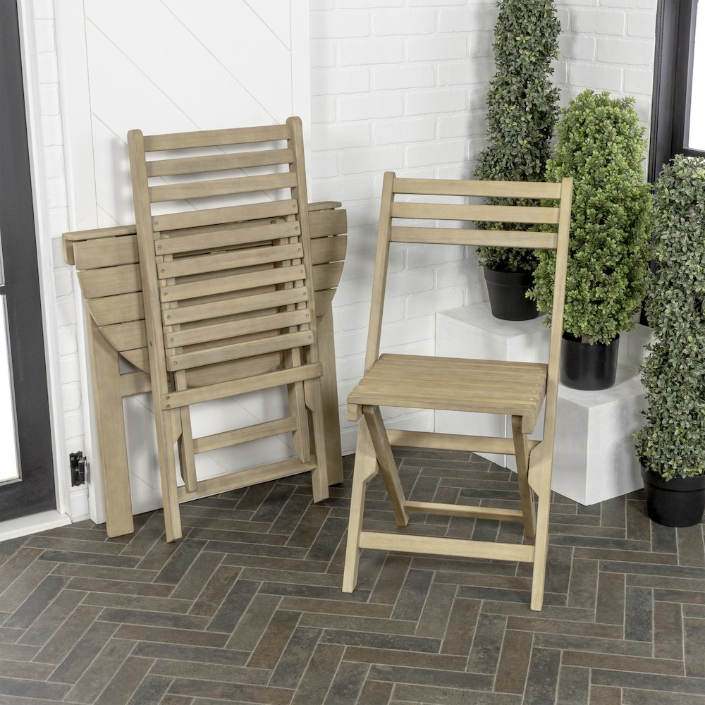 Cadiz Classic 3-Piece Solid Acacia Wood Outdoor Folding Bistro Set. Picture 2