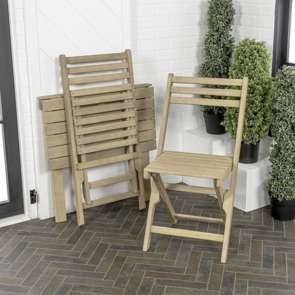Nerja 3-Piece Solid Acacia Wood Folding Patio Bistro Set - Light Teak Outdoor. Picture 2