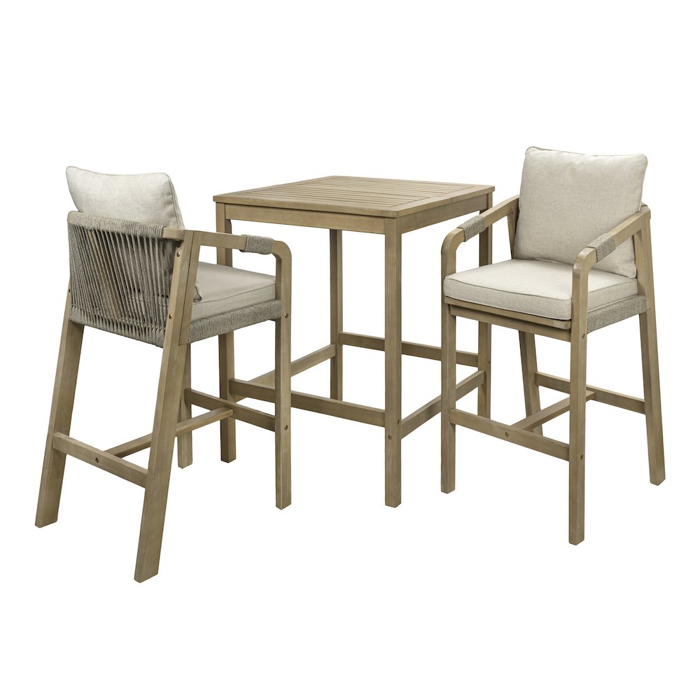 Porto Modern Coastal 3-Piece Acacia Wood Outdoor Square Bar Table Set with. Picture 1