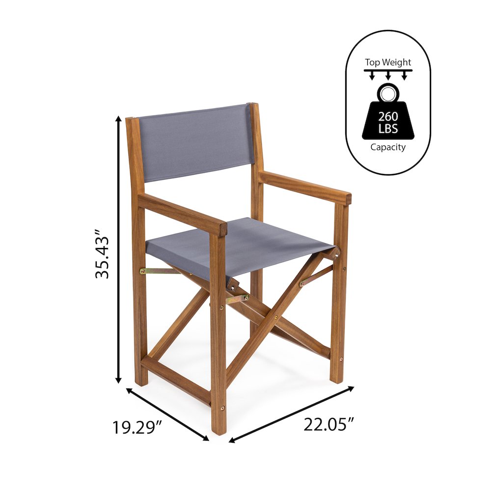 Cukor Coastal Acacia Wood Folding Outdoor Director Chairs, Set of 2. Picture 4