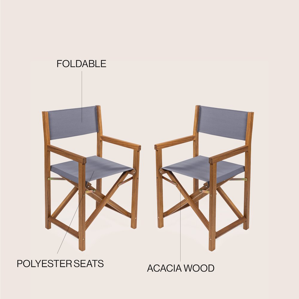 Cukor Coastal Acacia Wood Folding Outdoor Director Chairs, Set of 2. Picture 5