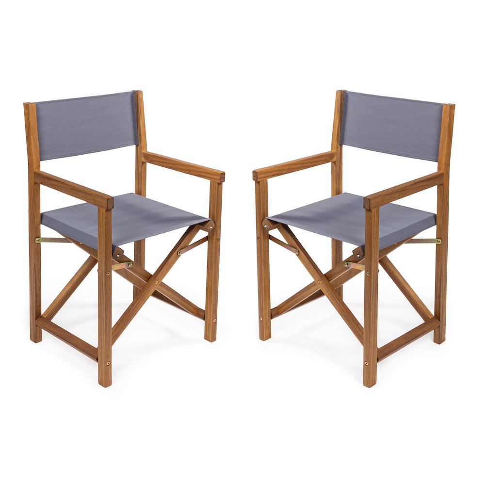 Cukor Coastal Acacia Wood Folding Outdoor Director Chairs, Set of 2. Picture 2