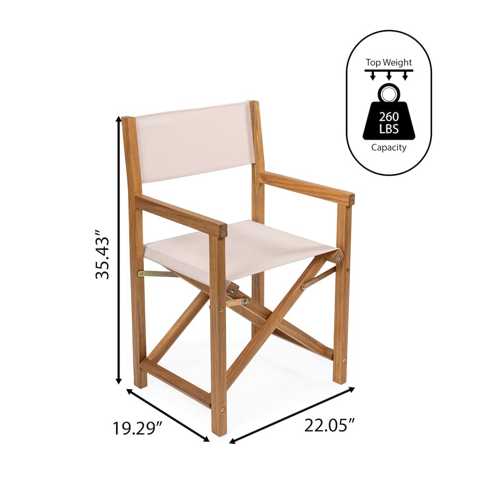 Cukor Coastal Acacia Wood Folding Outdoor Director Chairs, Set of 2. Picture 4