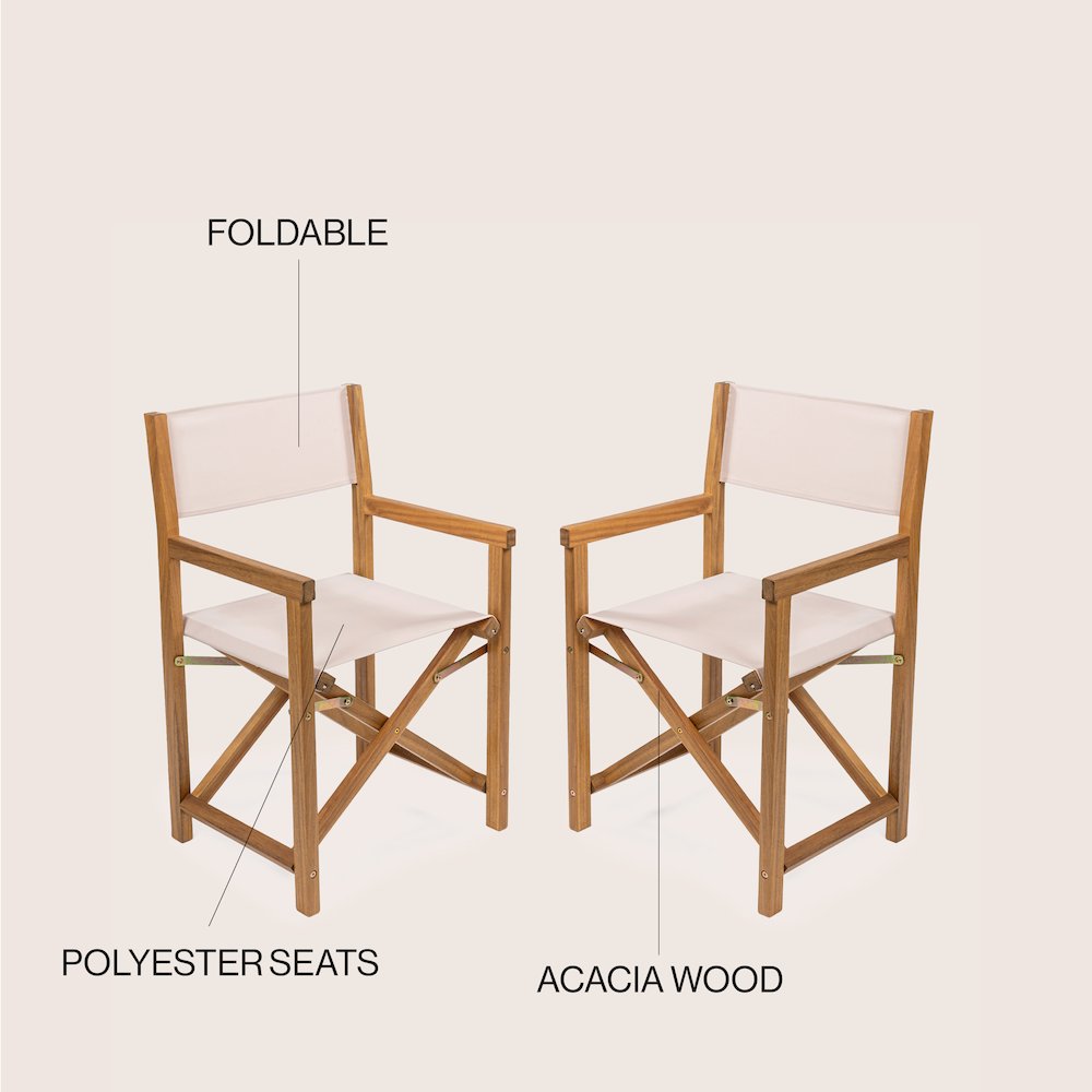 Cukor Coastal Acacia Wood Folding Outdoor Director Chairs, Set of 2. Picture 5