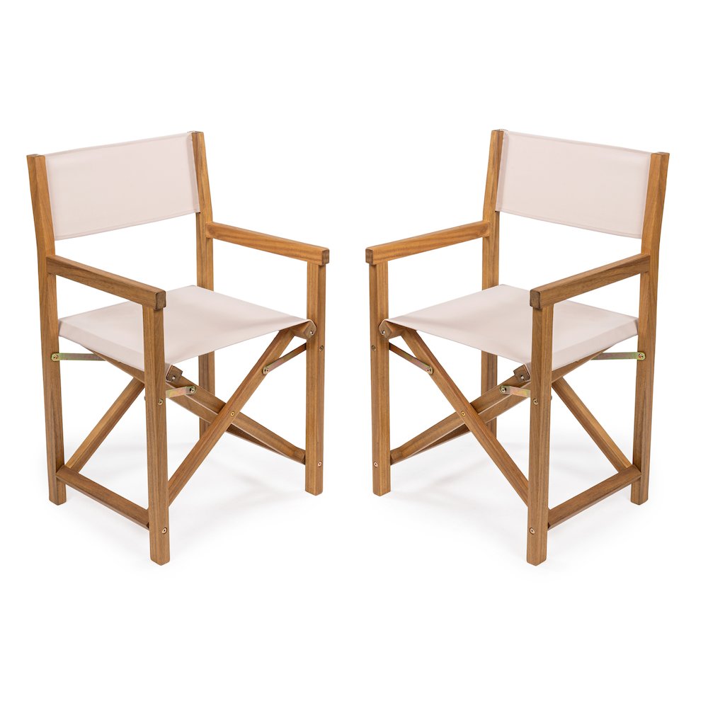 Cukor Coastal Acacia Wood Folding Outdoor Director Chairs, Set of 2. Picture 2