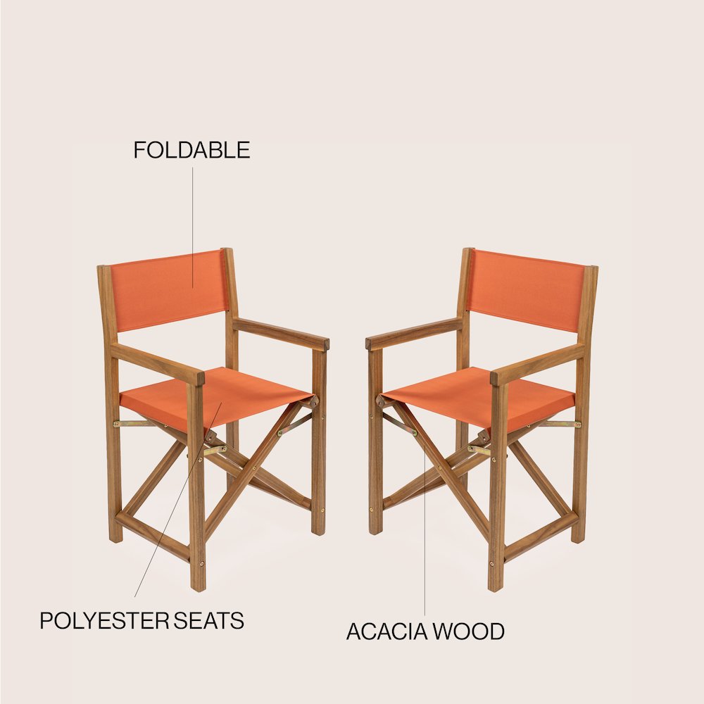Cukor Coastal Acacia Wood Folding Outdoor Director Chairs, Set of 2. Picture 5