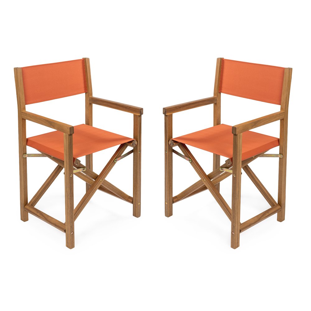 Cukor Coastal Acacia Wood Folding Outdoor Director Chairs, Set of 2. Picture 2
