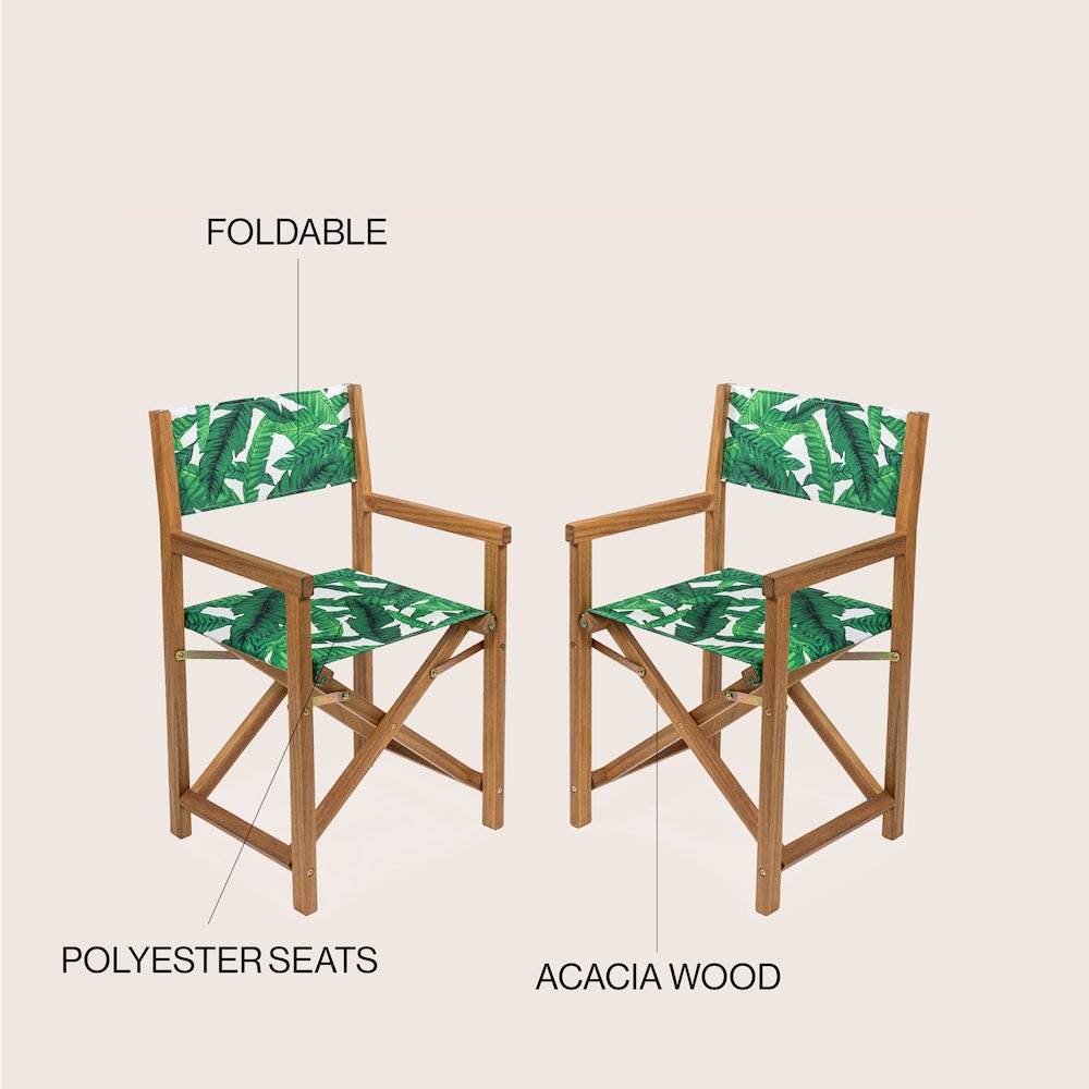 Cukor Coastal Acacia Wood Folding Outdoor Director Chairs, Set of 2. Picture 5