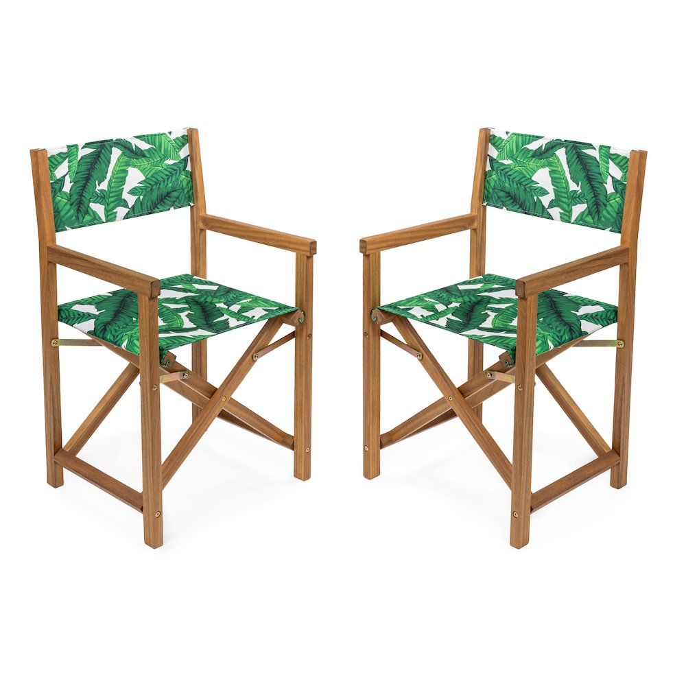 Cukor Coastal Acacia Wood Folding Outdoor Director Chairs, Set of 2. Picture 2