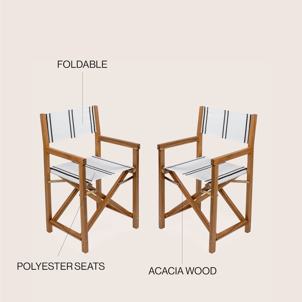 Cukor Coastal Acacia Wood Folding Outdoor Director Chairs, Set of 2. Picture 5