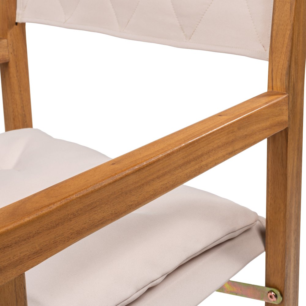 Waldo Coastal Foldable Acacia Wood Outdoor Director Chairs with Beige. Picture 3