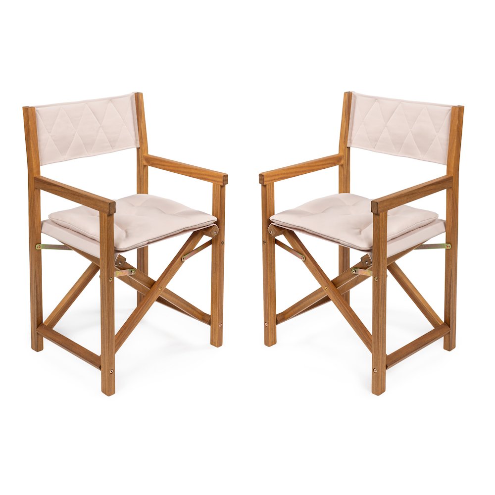 Waldo Coastal Foldable Acacia Wood Outdoor Director Chairs with Beige. Picture 2
