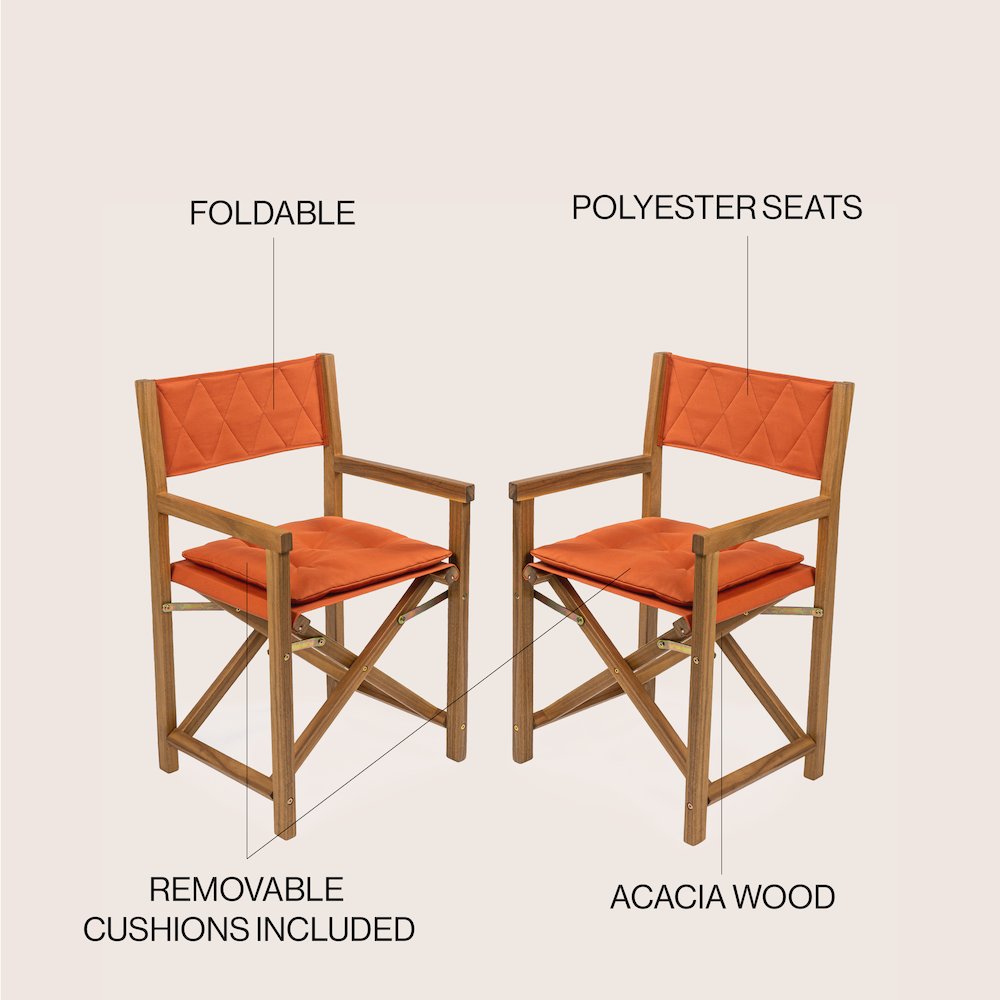 Mid-Century Outdoor Acacia Wood Foldable Diamond-Quilted Back Director Chair. Picture 5