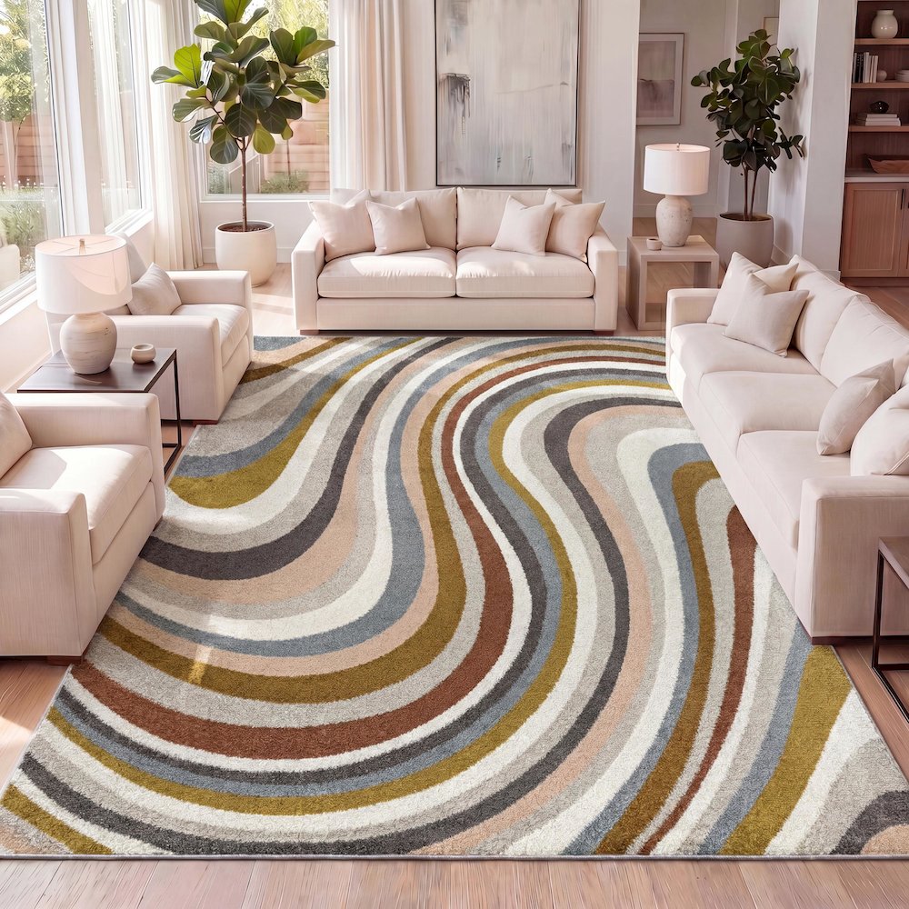 Flow Abstract Swirl Red/Beige/Blue 5 ft. x 8 ft. Area Rug. Picture 6