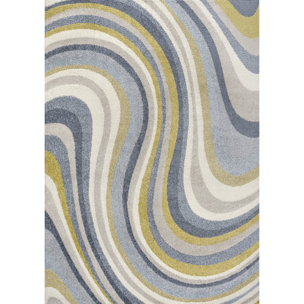 Flow Abstract Swirl Blue/Mustard/Gray 2 ft. x 8 ft. Area Rug. Picture 1
