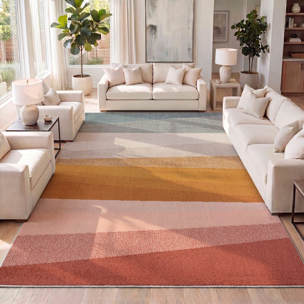Prism Geometric Striped Red/Yellow/Gray 5 ft. x 8 ft. Area Rug. Picture 6