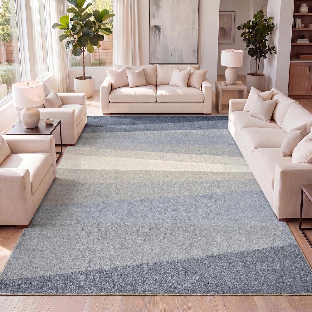 Prism Geometric Striped Blue/Cream/Gray 5 ft. x 8 ft. Area Rug. Picture 6