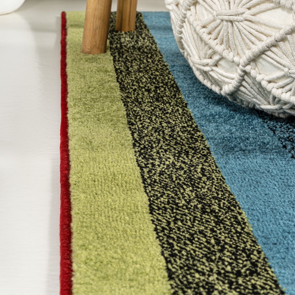 Retro Rainbow Contemporary Stripe Runner Rug. Picture 2
