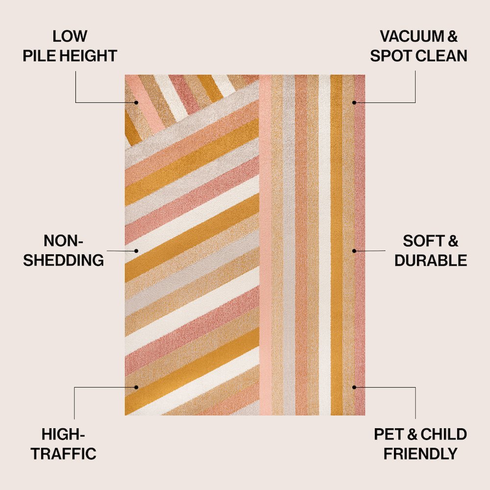 Retro Rainbow Contemporary Stripe Red/Gold/Cream 2 ft. x 8 ft. Area Rug. Picture 4