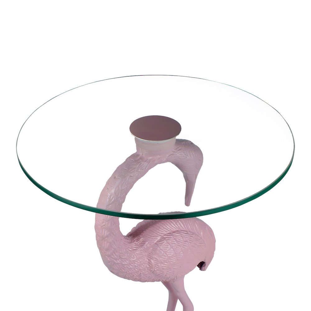 Blanche Classic Mid-Century Glass Top Flamingo End Table. Picture 3
