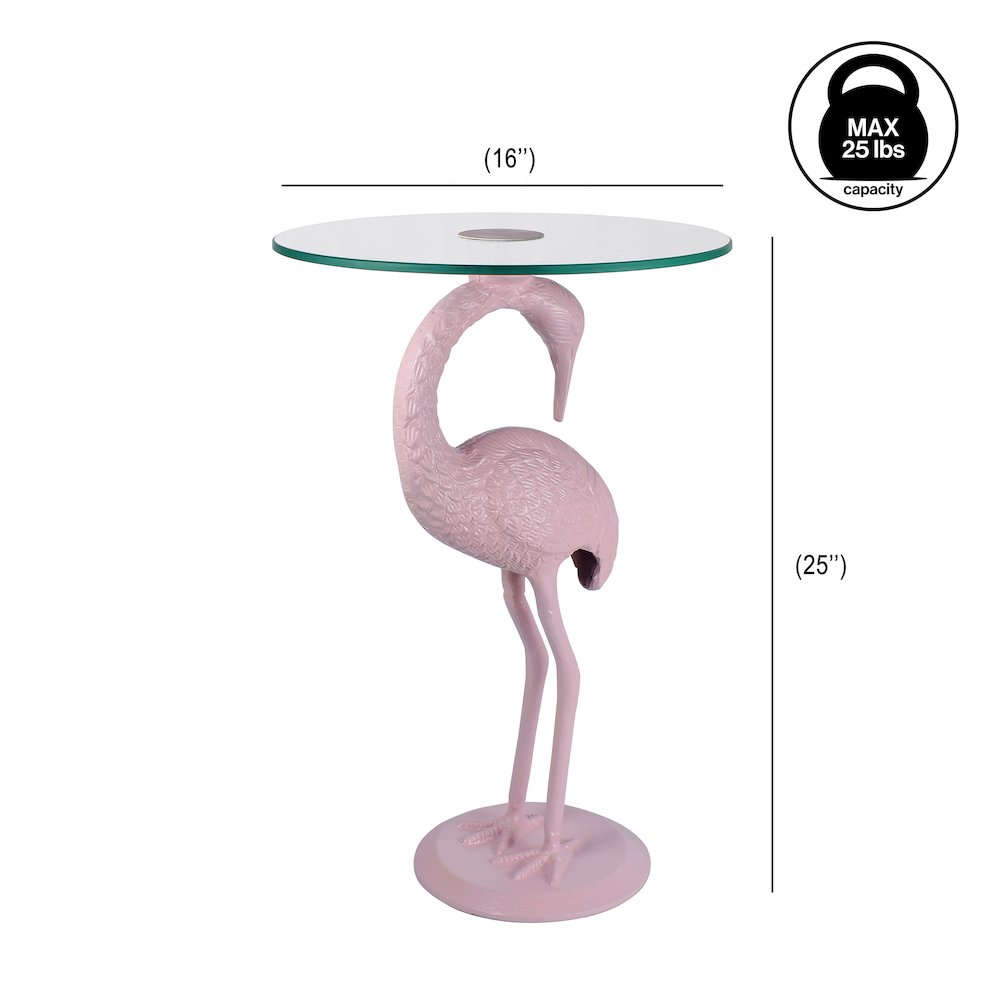Blanche Classic Mid-Century Glass Top Flamingo End Table. Picture 2
