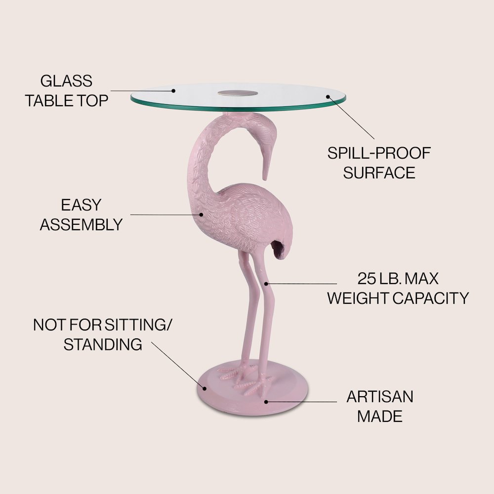 Blanche Classic Mid-Century Glass Top Flamingo End Table. Picture 1
