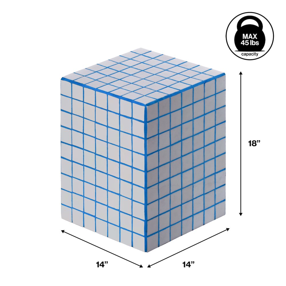 Callista Modern 18" White/Blue Ceramic Tiled Cube Side Table. Picture 1