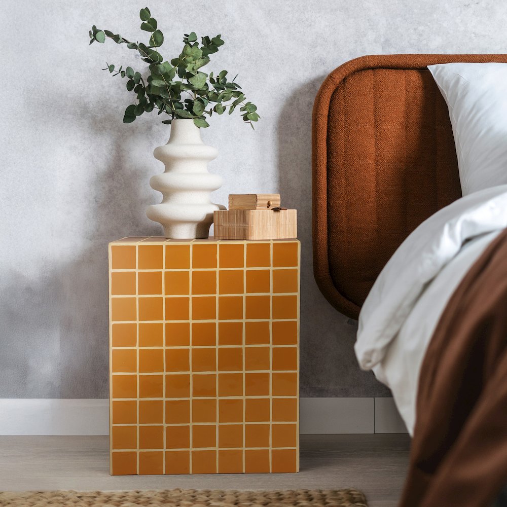 Callista Modern Bohemian Ceramic Tiled Rectangle End Table. Picture 3