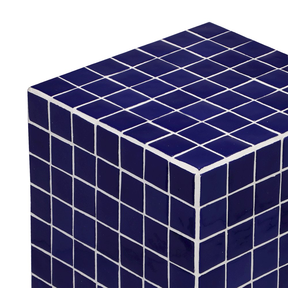 Callista Modern 18" Navy Ceramic Tiled Cube Side Table. Picture 2