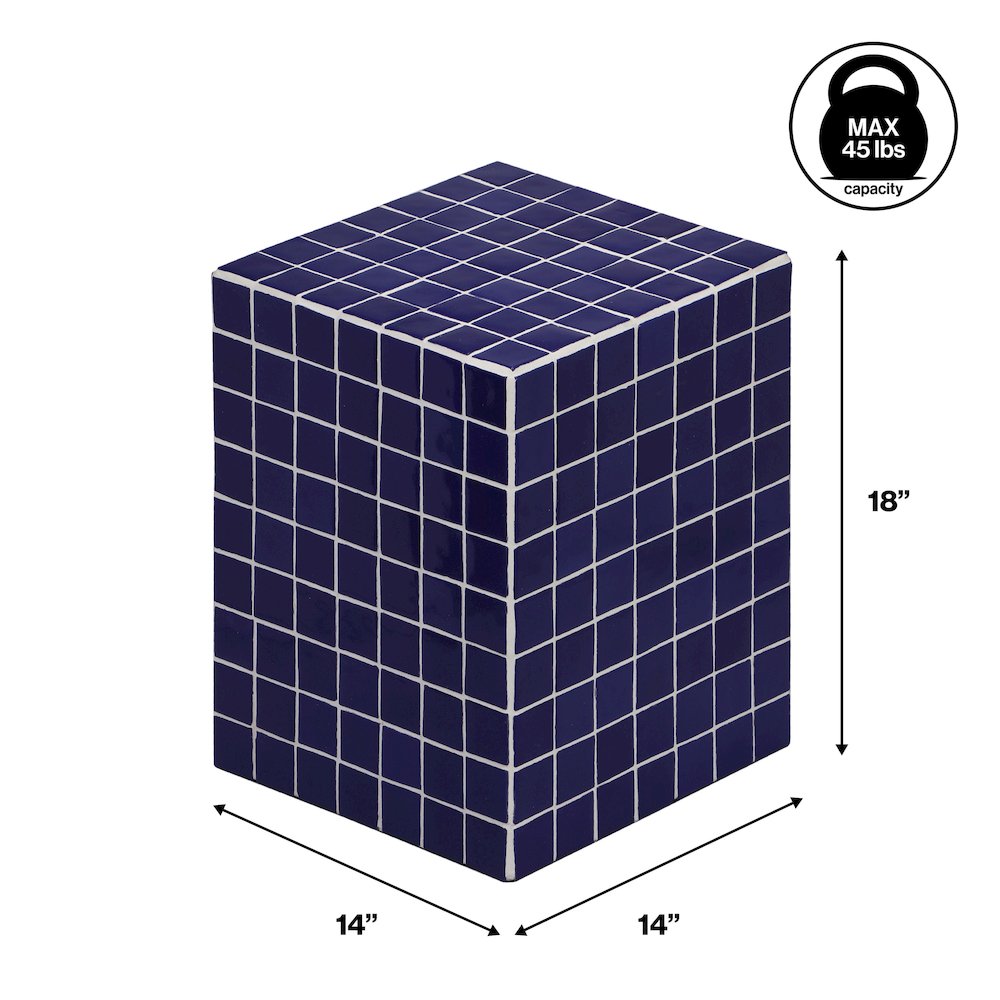 Callista Modern 18" Navy Ceramic Tiled Cube Side Table. Picture 1