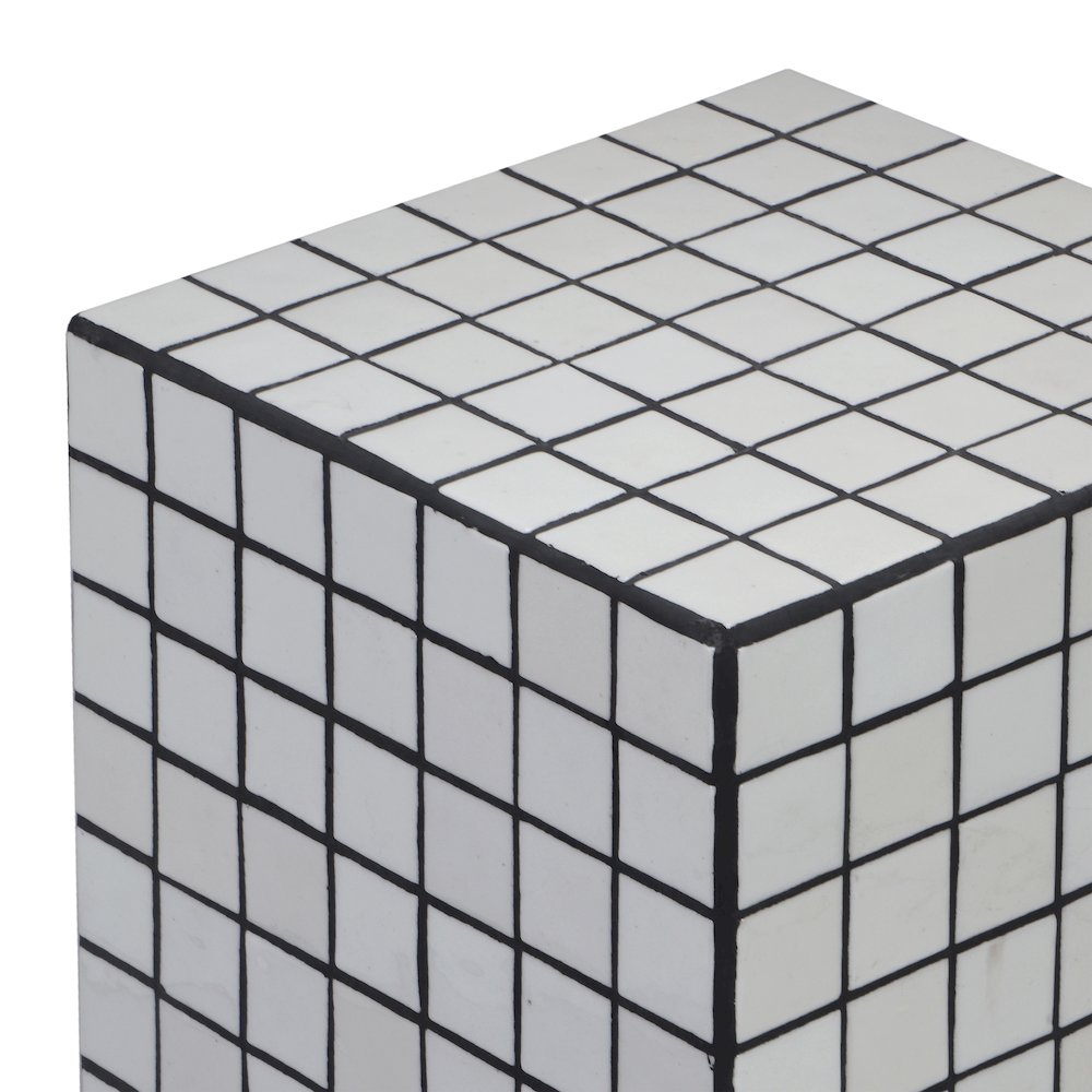 Callista Modern 18" White/Black Ceramic Tiled Cube Side Table. Picture 2