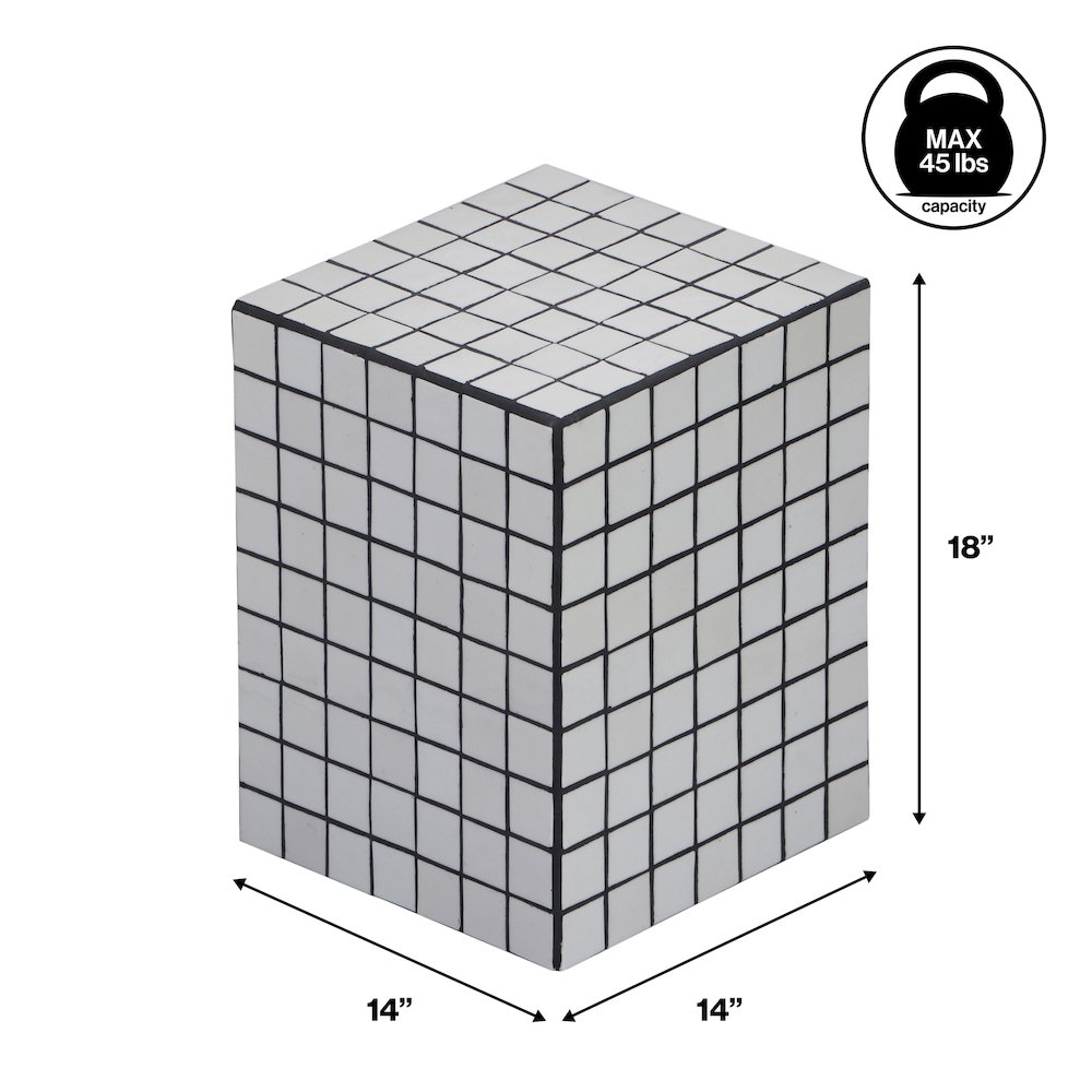 Callista Modern 18" White/Black Ceramic Tiled Cube Side Table. Picture 1